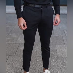 NWT Mauvais TONAL HALF BELT TROUSERS IN BLACK